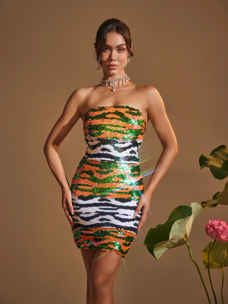 Mini-robe bustier à sequins imprimés Alora