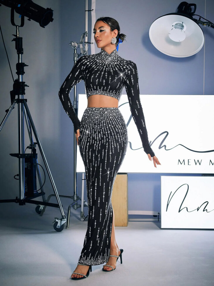 Ensemble jupe taille haute en strass Dutton
