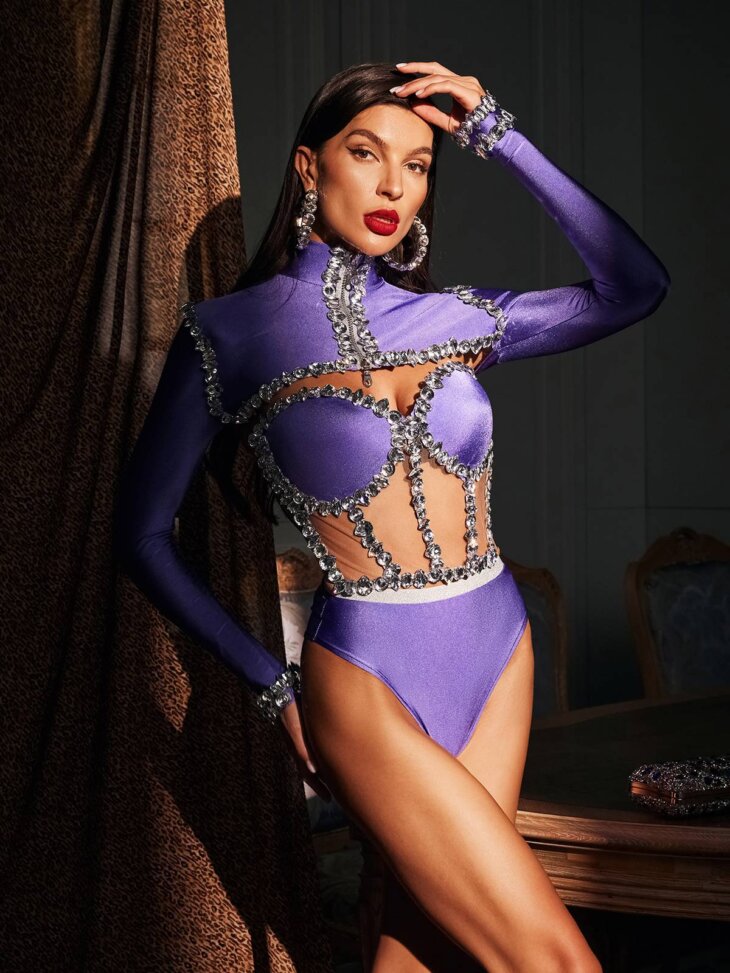 Ambra - Ensemble corset avec strass - Violet – Image 3