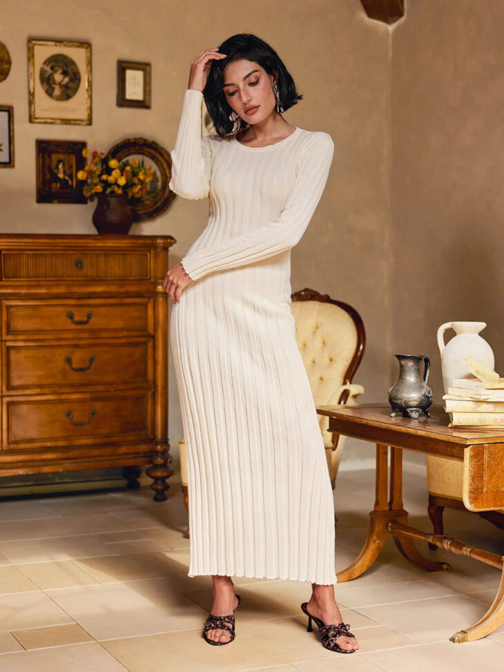 Robe longue en maille à col rond Pamelia
