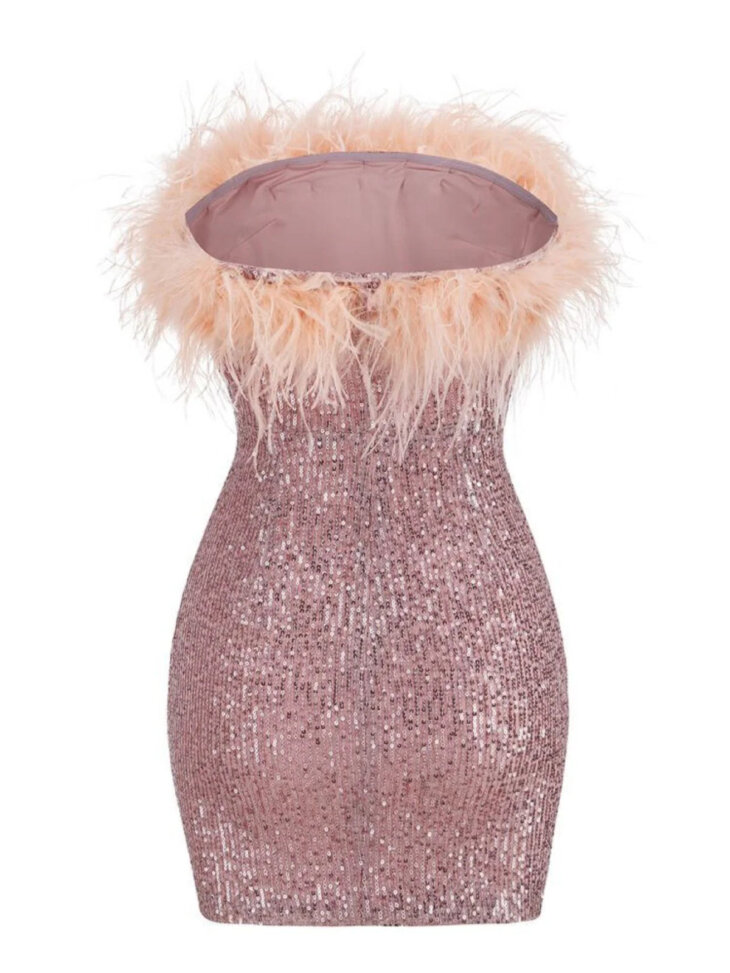 Marin - Robe courte bustier à sequins et plumes - Lotus – Image 8