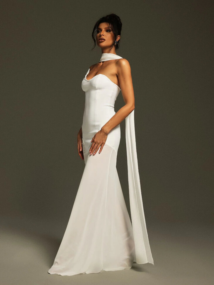Robe longue bandage drapée sans bretelles Emine – Image 4