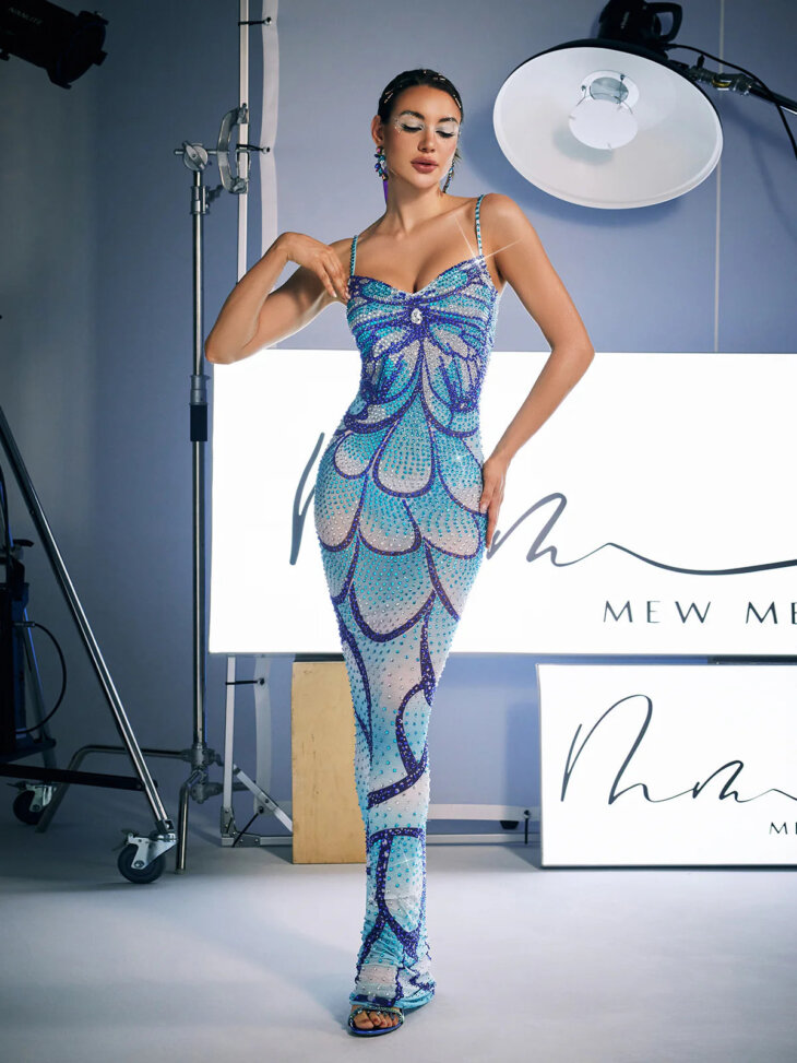 Robe longue en cristal à imprimé spaghetti Croía