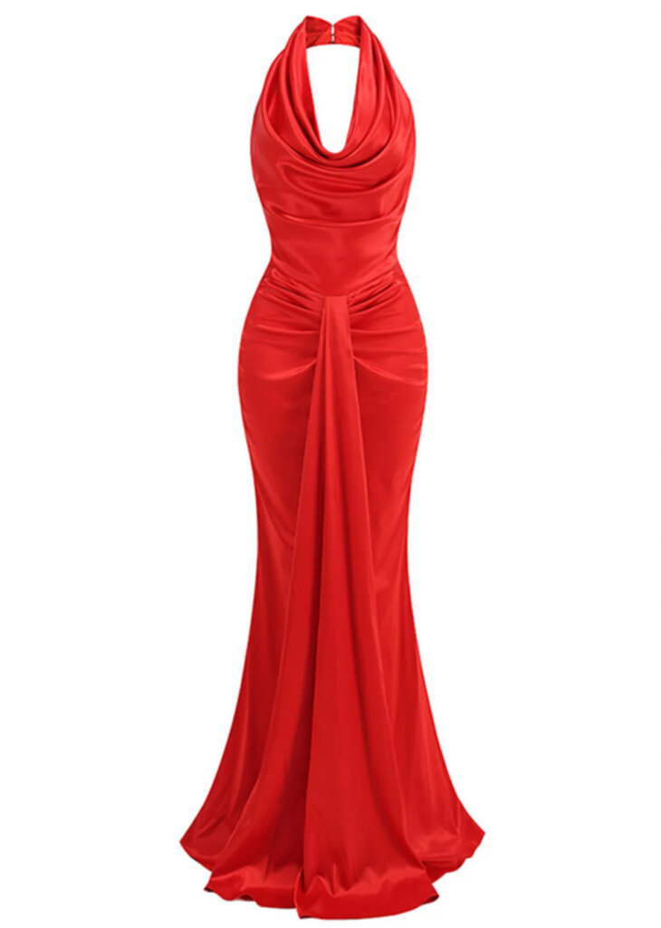 Robe drapée en satin à col licou Alamo – Image 5