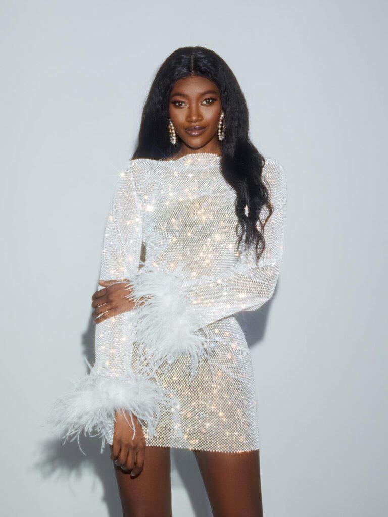 Xanthe - Mini-robe en maille strassée - Blanc – Image 6