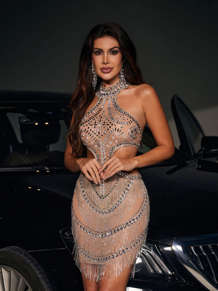 Mini-robe à franges et chaîne en cristal découpée Eliya – Image 5