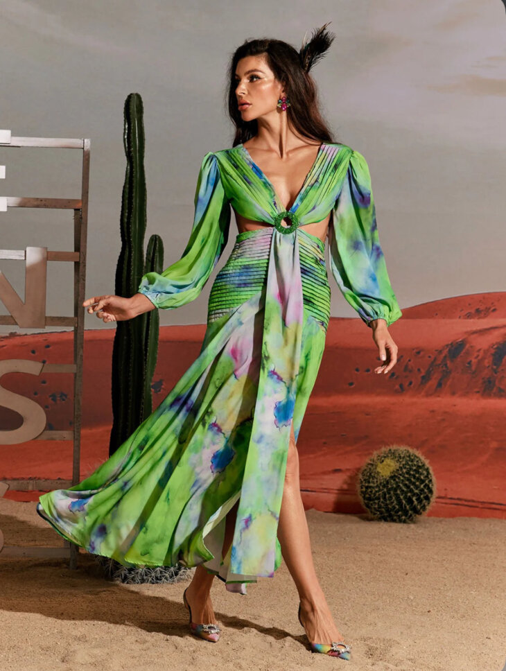 Robe longue imprimée à découpes Janay – Image 2