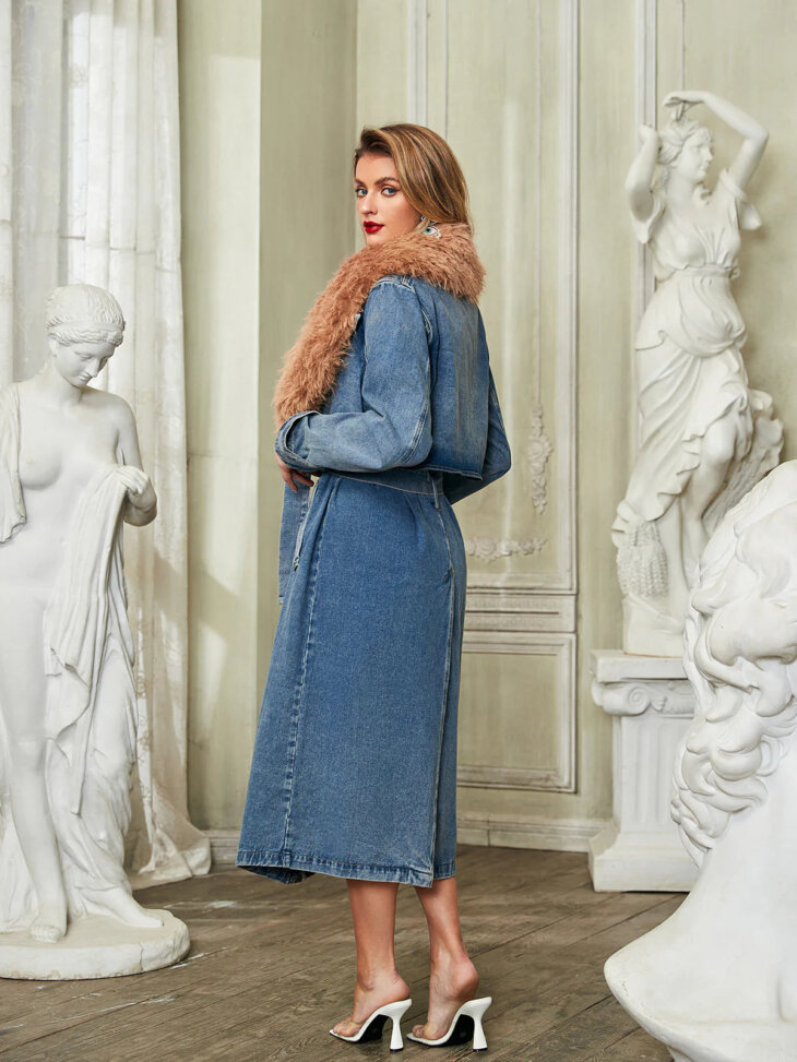 Manteau en jean à col en fausse fourrure Ishtar – Image 4