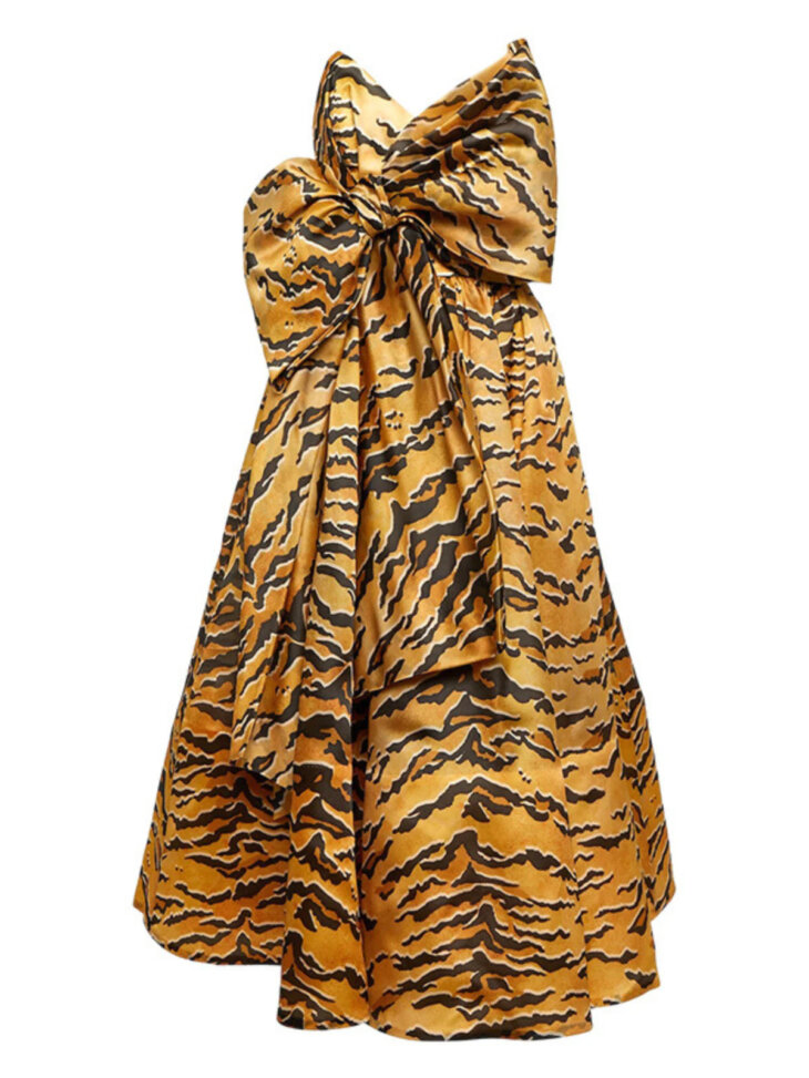 Robe mi-longue sans bretelles avec nœud imprimé tigre Marley – Image 6