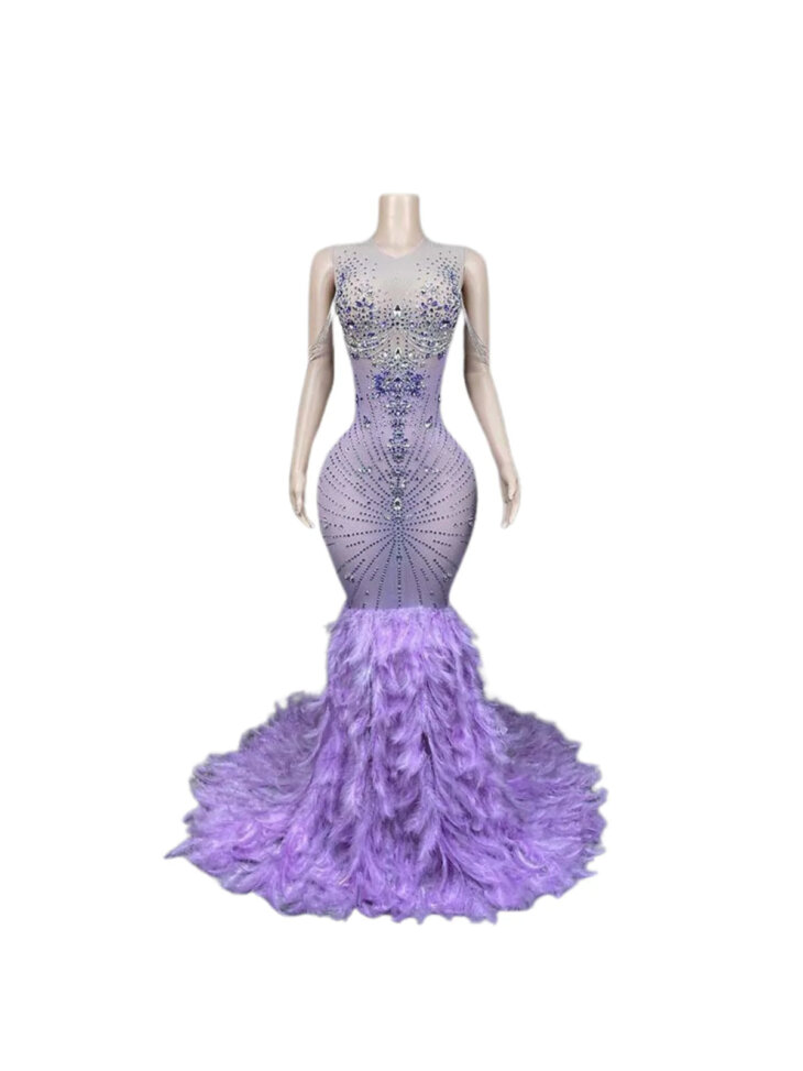 Robe longue à plumes et strass Chaviv – Image 5