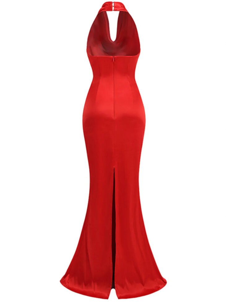 Robe drapée en satin à col licou Alamo – Image 6