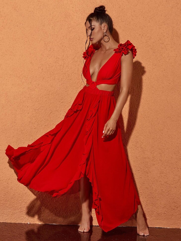 Danni - Ensemble deux pièces de maillot de bain à découpes - Rouge – Image 4
