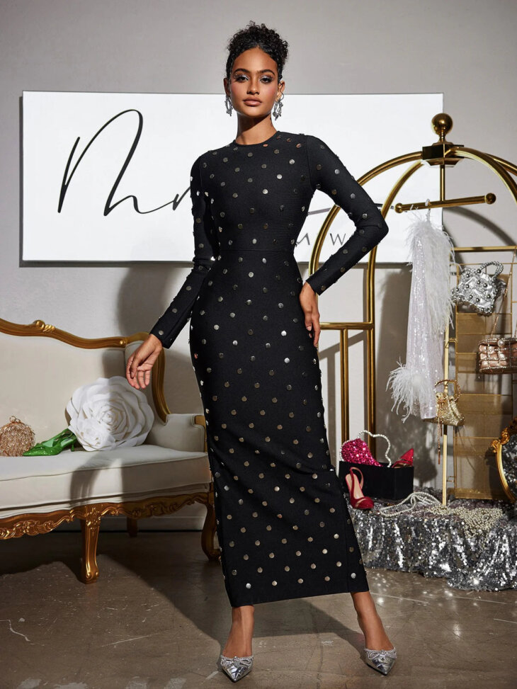 Robe longue bandage à manches longues Jabez – Image 3