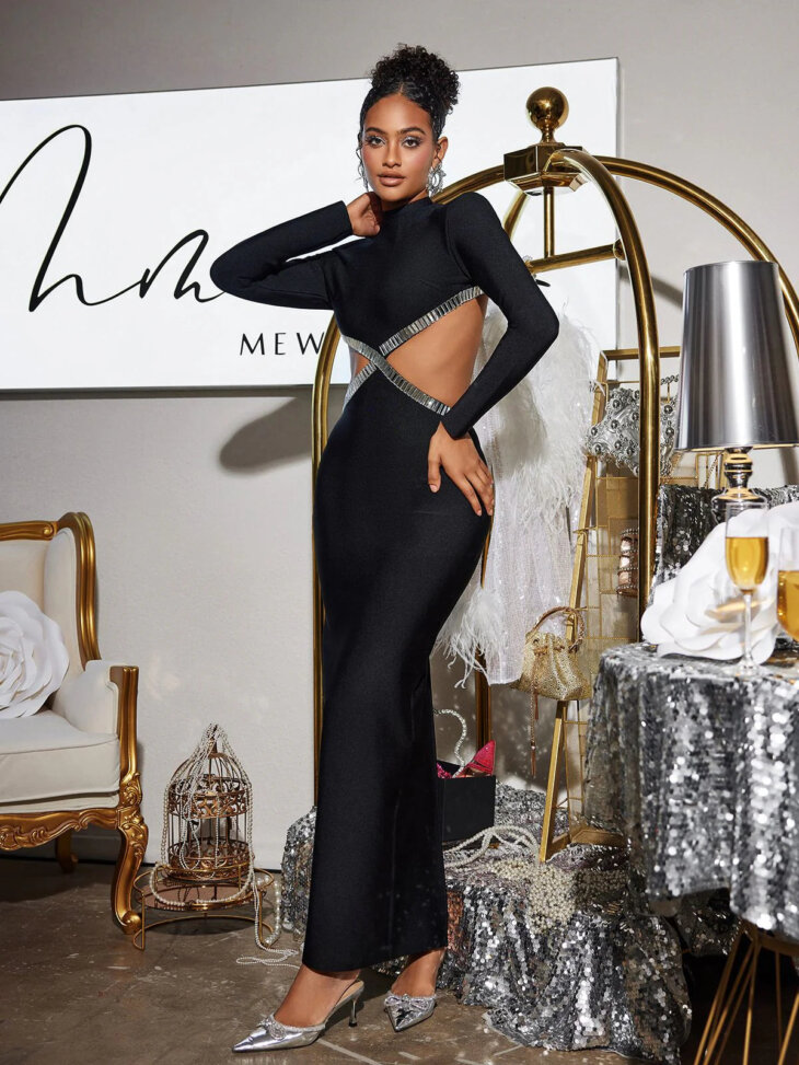 Robe bandage découpée en strass Ephai – Image 4