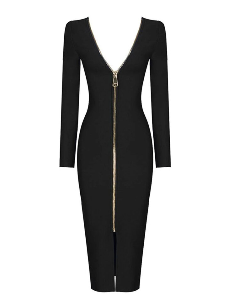 Robe midi bandage réversible à décolleté plongeant Nina en noir – Image 7