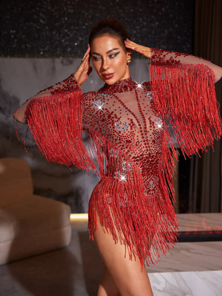 Body Macsen à franges en strass