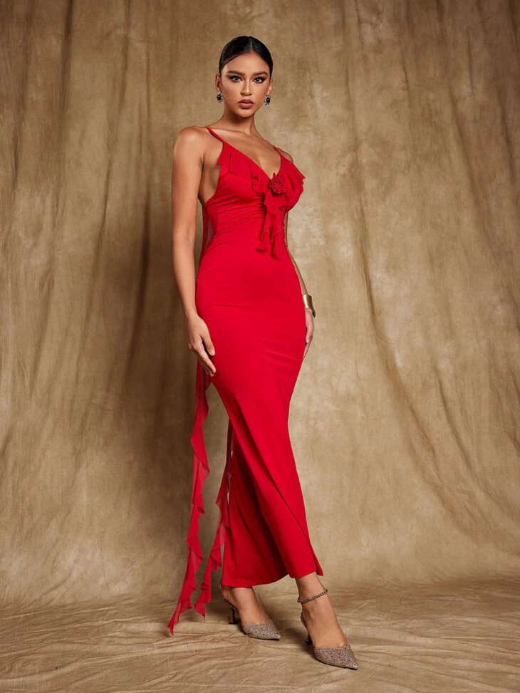 Robe longue drapée à fleurs dos nu Jolene – Image 3
