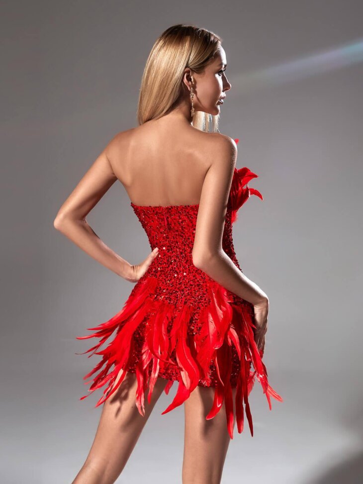 Mini-robe bustier à sequins et plumes Eleri – Image 7