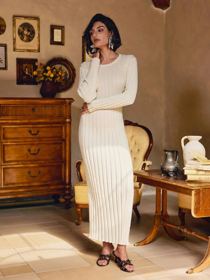 Robe longue en maille à col rond Pamelia – Image 3