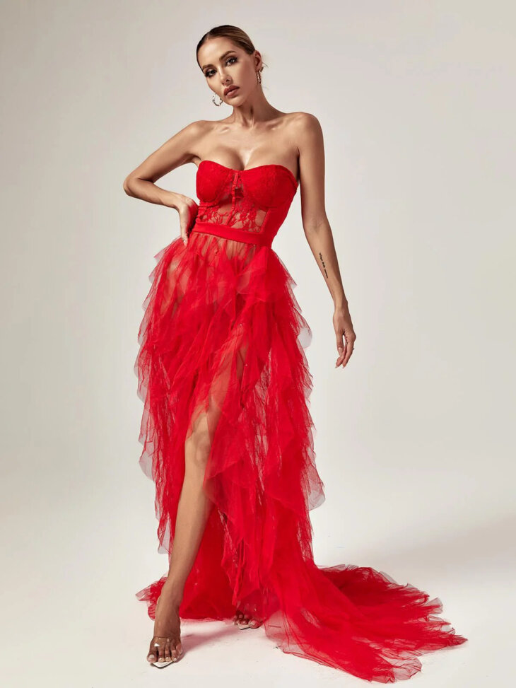 Robe longue en tulle Dorothy en rouge