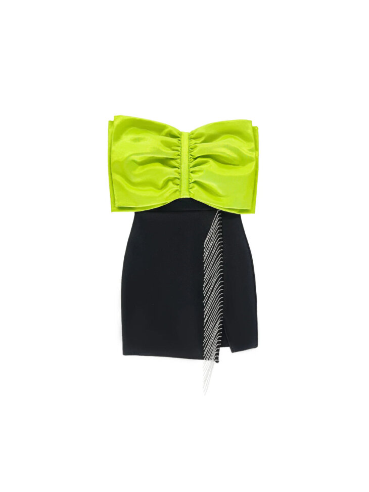 Idony - Mini-robe bustier à franges en cristal et nœud