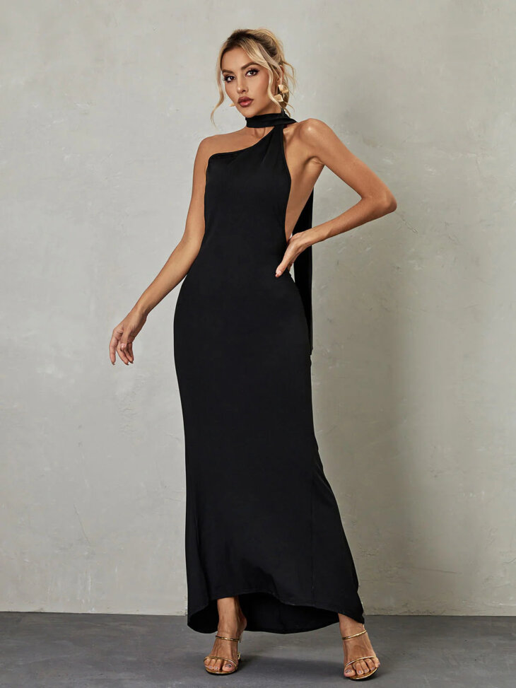Robe longue dos nu Toula en noir – Image 5