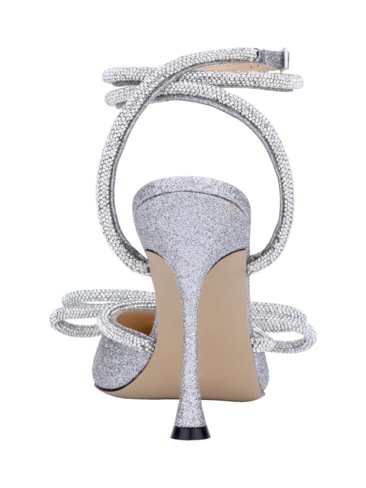 Talons en satin avec cristal et nœud Laila en argent – Image 4