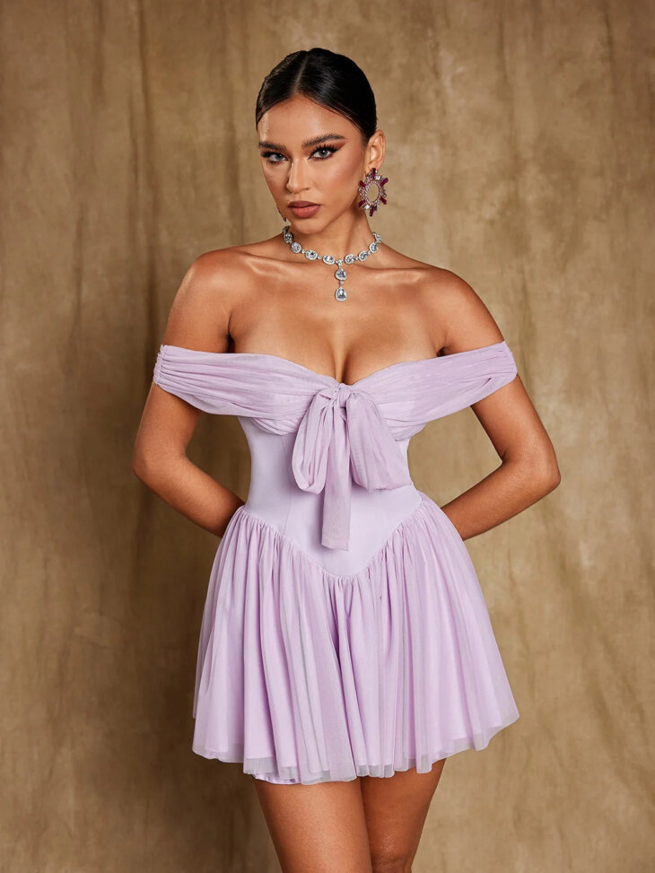 Mini-robe en maille à épaules dénudées Isidore – Image 3