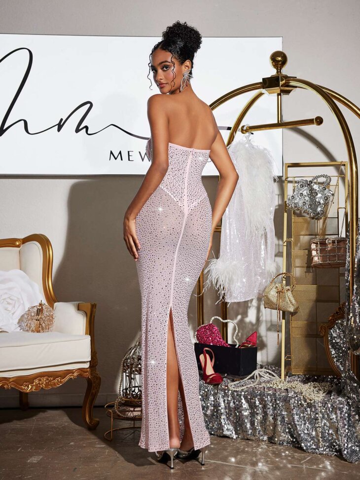 Robe longue corset sans bretelles avec strass Roanya – Image 2
