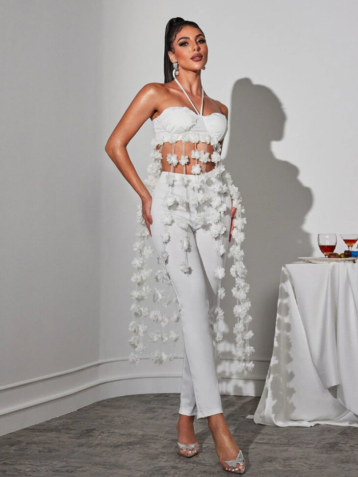 Ensemble pantalon à fleurs Kevon dos nu – Image 4
