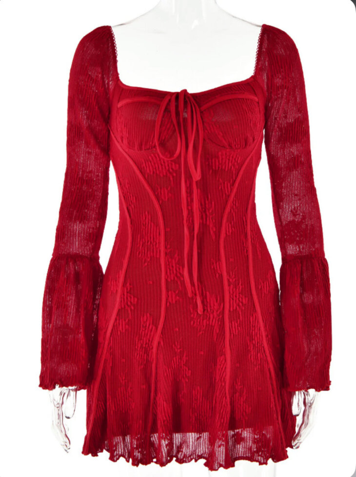 Lowell - Robe courte fleurie à col carré - Rouge – Image 5