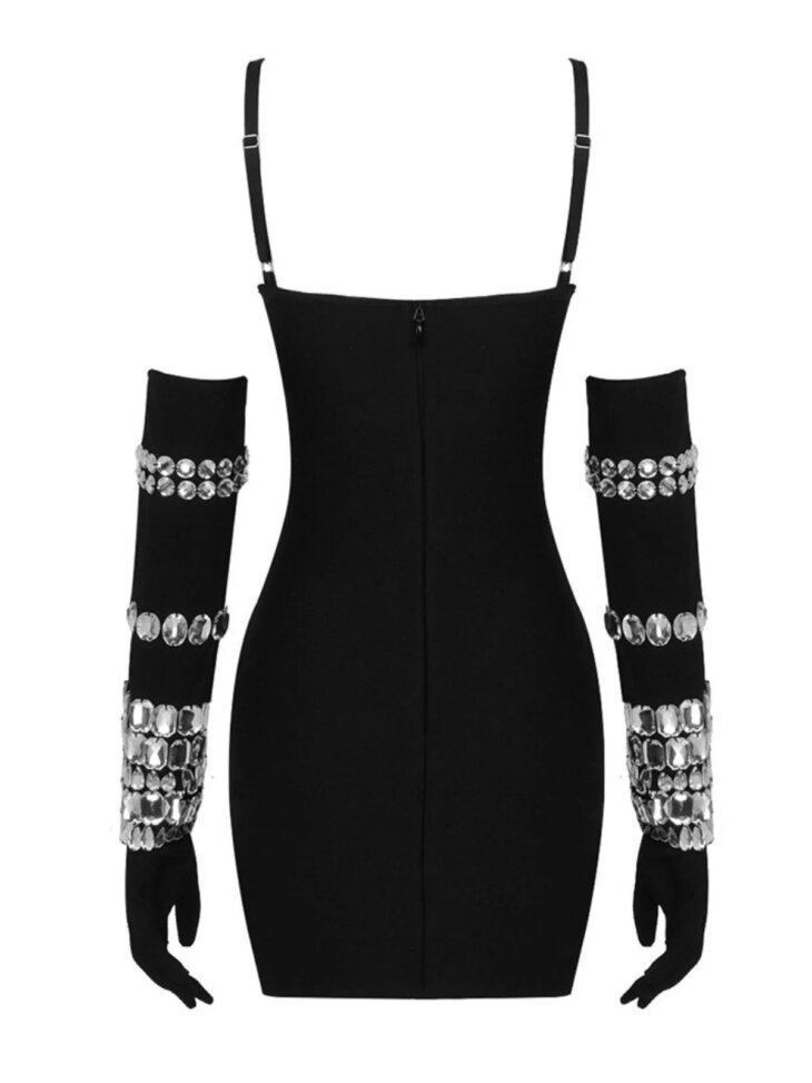 Robe bandage ornée de cristaux Izaiah avec gants – Image 9