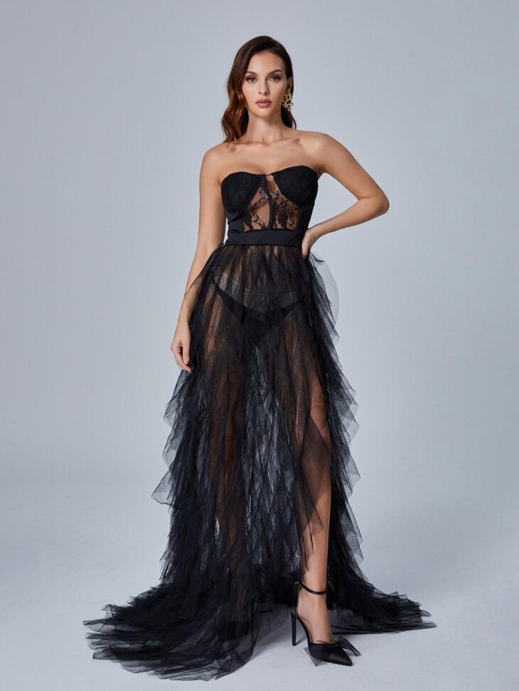 Robe longue en tulle Dorothy en noir – Image 4