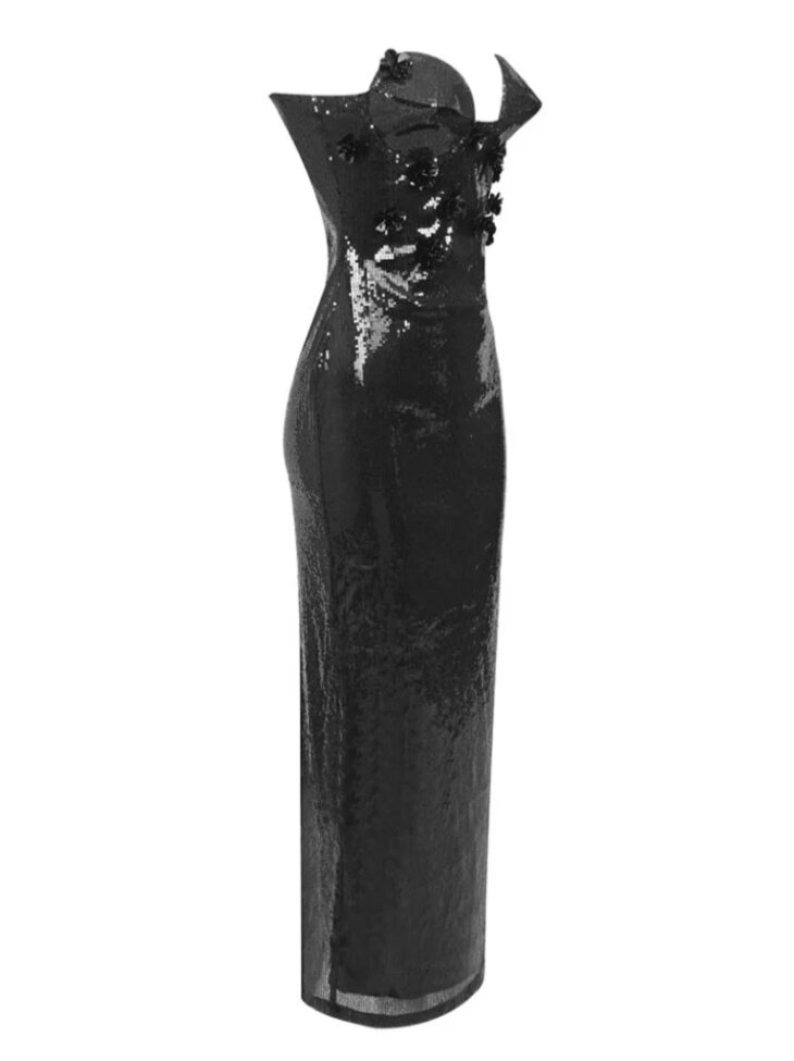 Robe sans bretelles à paillettes et fleurs Libra – Image 5