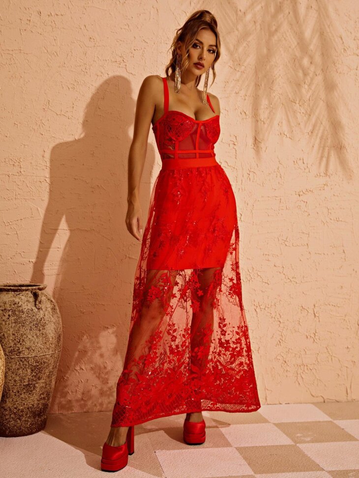 Robe longue Amirah en rouge – Image 3