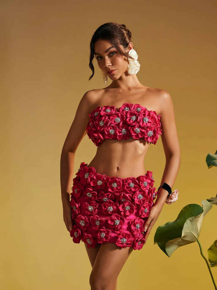 Ensemble jupe en cristal à fleurs Benji