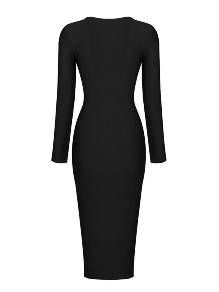 Robe midi bandage réversible à décolleté plongeant Nina en noir – Image 6