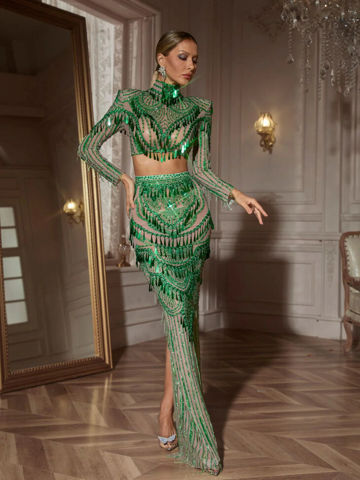 Ensemble jupe à paillettes et manches longues Cythina – Image 4