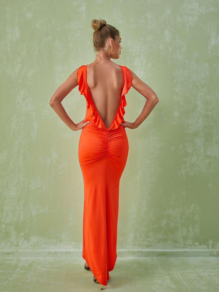 Robe longue dos nu Marzia en orange