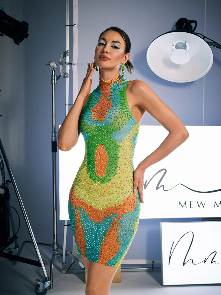 Mini-robe imprimée Aimee ornée de cristaux – Image 3