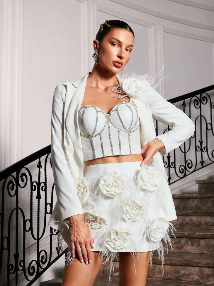 Ensemble blazer à franges et plumes de fleurs Wieda – Image 3