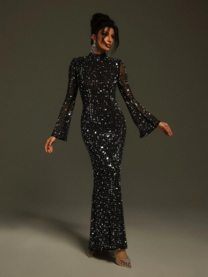 Robe Natalja en maille cristal à manches longues – Image 3