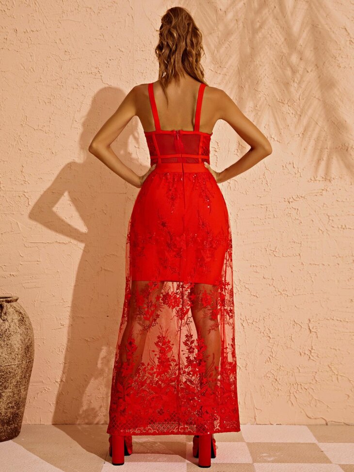 Robe longue Amirah en rouge – Image 5