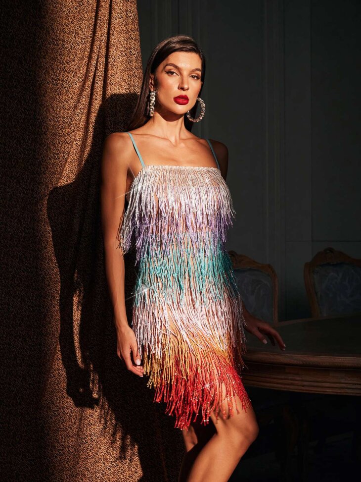 Mini-robe pailletée à franges Pamina – Image 4