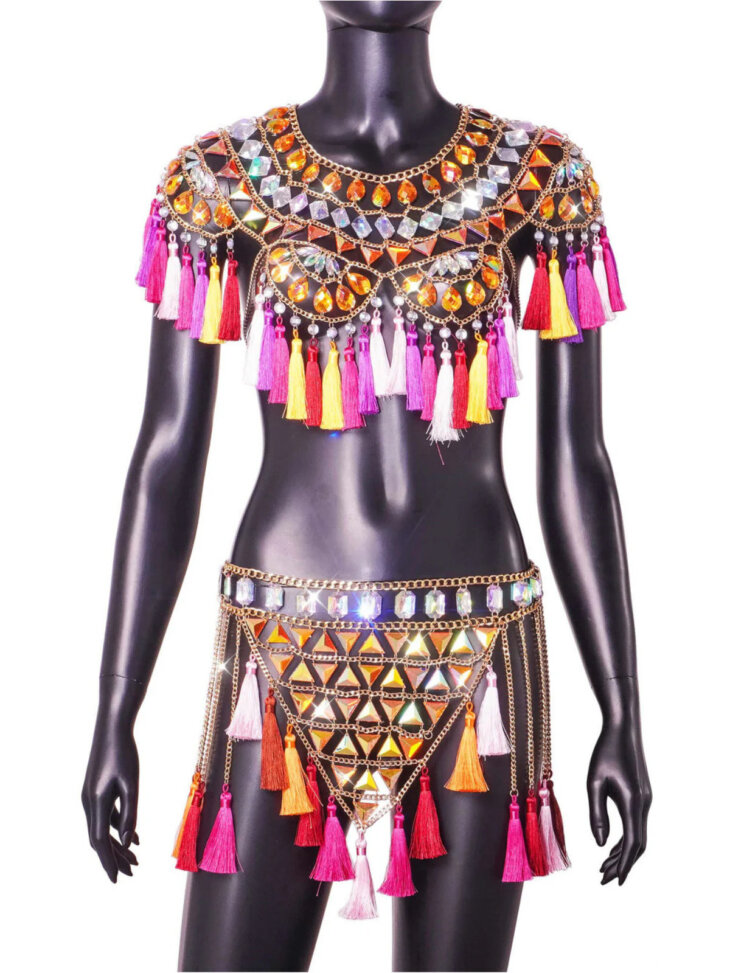 Ensemble jupe chaîne de corps à franges en strass Priyal – Image 7