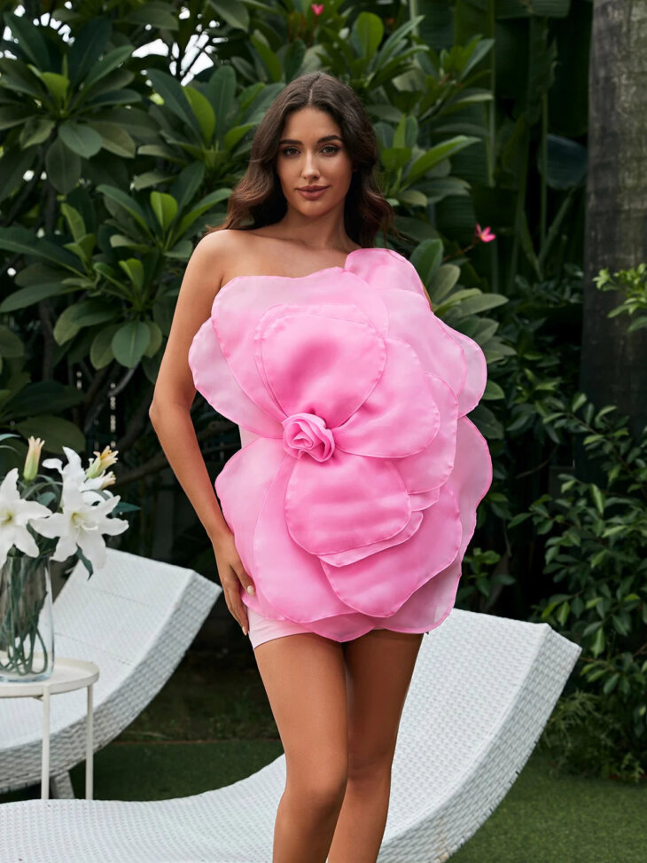 Gannon - Robe courte asymétrique à fleurs - Rose – Image 3