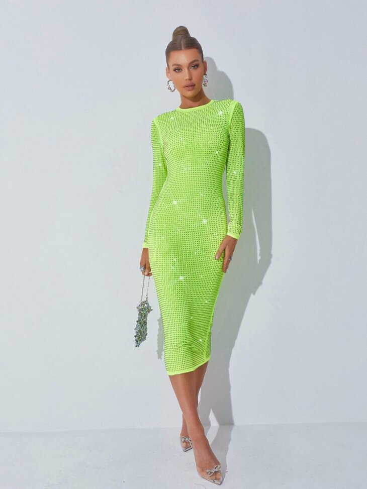 Neriah - Robe mi-longue ornée de cristaux - Vert – Image 3