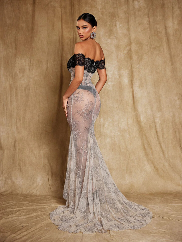 Robe longue en dentelle à épaules dénudées Océane – Image 2