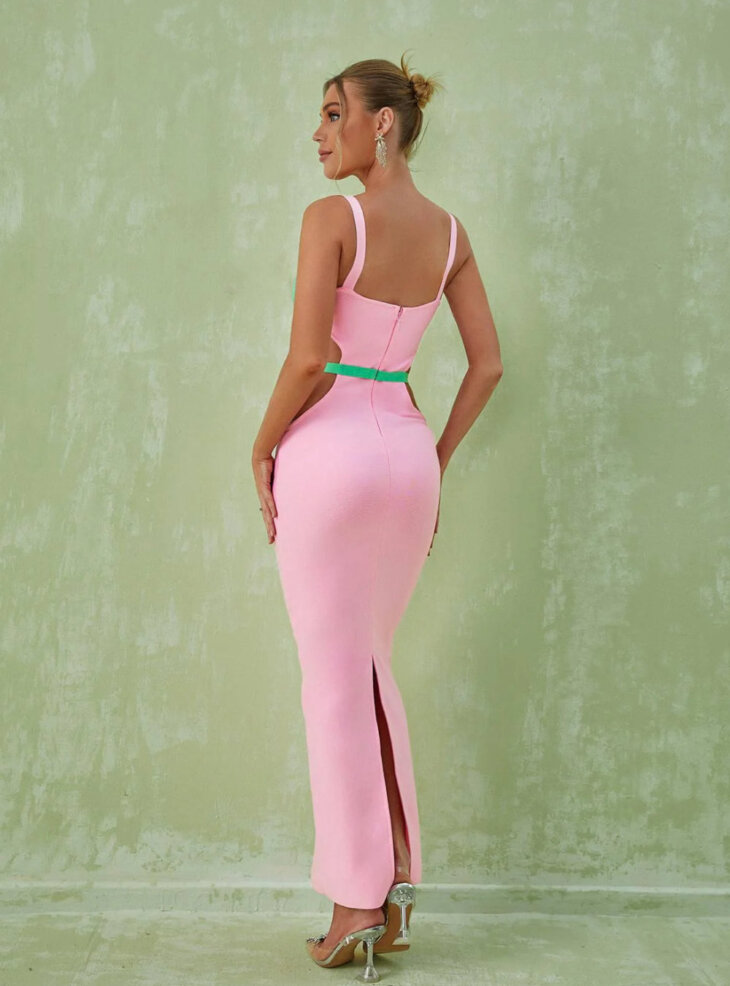 Margaux - Robe longue ornée à découpes - Rose – Image 4