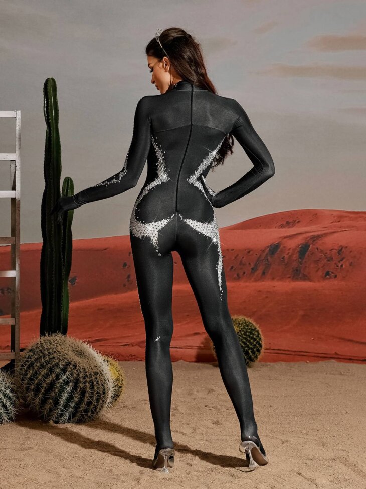 Radek Body - Combinaison avec gants imprimés en strass - Argenté – Image 4